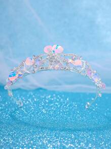 1 件优雅紫色心形贝壳美人鱼尾巴配闪亮皇冠新娘婚礼头饰，公主头饰 - 彩色 - 查看 10
