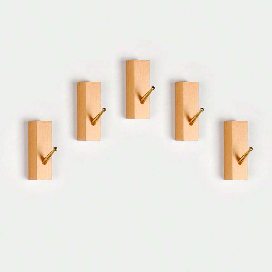 1pc Brass & Wooden Wall Mounted Hook, Country Style Sturdy Bathrobe/Coat Hook, Heavy Duty Hook Rack For Bathroom Towel, Clothes, Hat (Beech Wood Or Black Walnut)