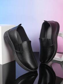 1 Pair Slip-On Sports Shoes, Leather Upper Soft Sole Casual Sneakers, Fashion & Comfortable For Teenagers, Unisex