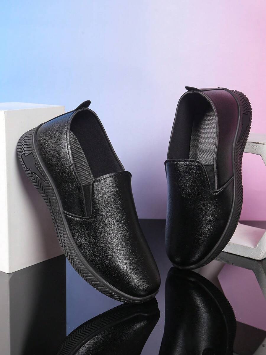 1 Pair Slip-On Sports Shoes, Leather Upper Soft Sole Casual Sneakers, Fashion & Comfortable For Teenagers, Unisex