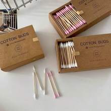 Double-Ended Makeup Swabs - 200PCs Bamboo & Plant-Based Fiber Tips With Kraft Storage Box | Cosmetic Tools For Eyeliner/Lipstick Correction + Nail Art Cleanup, Face Towel, Buds, Makeup Wipes - Brown - View 4