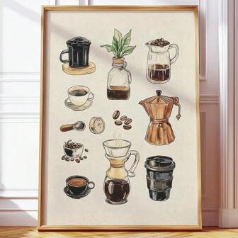 1pc Ongeraamde Retro Koffiekaart Rustieke Canvas Poster Print Koffieliefhebber Barwagen Minimalistische Keuken Drankjes Muurkunst Schilderij Voor Slaapzaal, Appartement, Woonkamer, Slaapkamer, Moderne Huisdecoratie