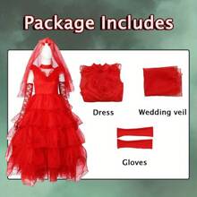 Lydia Cosplay Costume Red Wedding Dress With Veil Gloves Lydia Cosplay Costume For Women Halloween Costume - Lidya - View 2