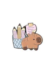 1pc/4pcs/5pcs/6pcs/9pcs Cute Capybara Student Design Hamburger, French Fry, Cartoon Badge, Adorable Capybara Enamel Pin, Cartoon Brooch - Brown - View 8