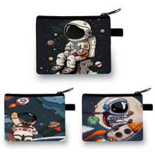 Coin Wallet In Colourful-Red/Blue/Black Festive Astronaut Printed Coin Wallet - Casual Style, Polyester Material - Multicolor - View 1