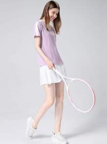 CAMEL CROWN Women's Badminton Uniform Suit, Spring And Summer Professional Sports Quick-Drying Short-Sleeved T-Shirt Table Tennis Tennis Game Training Clothes Summer - Light Purple/infinite White - View 2
