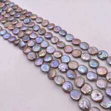 1pc 14mm Near-Round Gray-Yellow Freshwater Pearl, DIY Material, Length: 40cm/15.75inch, Hole Dia: 0.9mm