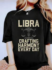 Womens Crafting Harmony Every Day Libra Round Neck T-ShirtSoft 100% Cotton, Breathable, Short Sleeve, Casual, Summer Outdoor Essential For Men Women - Perfect For Daily Wear, Hiking, And Travel