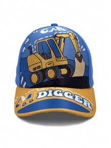 1 Peça Boné de Beisebol com Estampa de Veículo Fora de Estrada & Escavadeira para Crianças, Chapéu de Sol Fofo de Veículo de Construção
