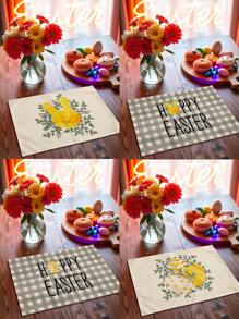 1 件/4 件/6 件复活节装饰餐垫，兔子和黑/白格子亚麻布餐垫，耐脏，适用于家庭、餐厅、餐馆、桌面装饰、家居用品