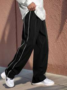 Teen Boy 1pc Casual Straight-Leg Pants, Versatile & Minimalistic For Exercising, Outdoor Activities, Spring/Summer/Autumn/Winter - Black - View 4