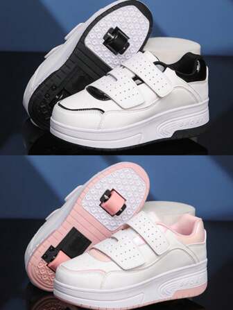 2025 儿童 Twinfun 轮滑运动鞋，男童和女童户外休闲运动鞋，钩环扣防滑拼色舒适设计，尺码 31-40