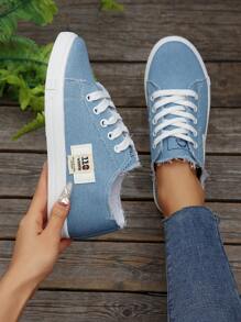 Sapatos De Lona Feminino Baixo Com Sola Grossa, Tênis De Moda Plana Confortáveis E Clássicos Para Caminhadas Casuais E Esportes