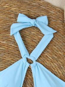 Conjunto de traje de baño de una sola pieza con escote calado de unicolor, estilo sexy europeo y americano para mujeres