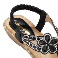 Living And Home 2 Colors Fashion Bohemian Style Rhinestone Women Beach Sandals,Women Flip Flops Sandals,Women T-Strap Flat Summer Sandals,Women Low Heeled Sandals,Boho Casual Flat Sandals(Heel Height: 3cm) - Black - View 4