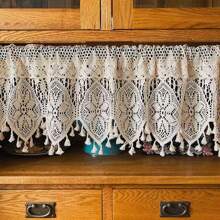 1pc Bohemian Style Beige Hollow Out Kitchen Short Curtain, Small Curtain, Cabinet Divider Curtain, Door Curtain - Beige - View 11