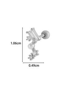 Toppiercing 1pc Fashionable Minimalist Copper Zirconia Star Moon Flower Screw Thread Titanium Steel Cartilage Earring, Ear Bone Piercing Jewelry