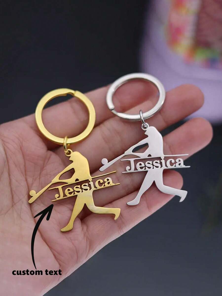 1 件定制不锈钢棒球钥匙扣，个性化名字，运动主题钥匙圈礼物，适合男士和女士，婚礼，派对，节日圣诞礼物 - 彩色 - 查看 1