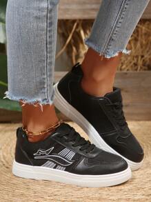 Damskie nowe, outdoorowe, codzienne, piesze wycieczki, uniwersalne, w paski, sznurowane, okrągłe, czarne trampki