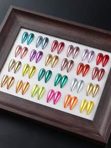 24件套炫彩镜面美甲粉套装 全息金属粉 金银颜料 摩擦美甲闪粉 UV凝胶指甲油装饰 - 彩色 - 查看 5