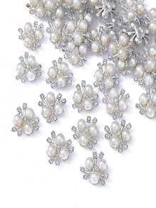 50 件/包 20 毫米 3 颗珍珠花心 DIY 珠宝配饰，电镀发饰 - 彩色 - 查看 3