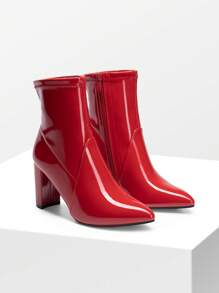 Dream Pairs Women's Fashion Pointed Toe High Chunky Heel Ankle Boots With Inside Zipper Good For Party - 紅色 - 查看 6