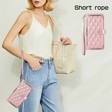 Crossbody Wallet Case For IPhone 16 15 14 13 12 11 Pro Max 7 8 Plus SE 2020 SE 2022, PU Leather Zipper Handbag Purse Flip Cover, Kickstand Folio Case With Card Slots Holder Wrist Strap Lanyard - 玫瑰金 - 查看 5