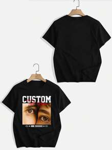 Customized Men Graphic T-Shirt, Input Your Text/Blessing/Fun Message/Greeting, Upload Your Photo/Couple Photo/Best Friend/Pet/Landscape, Customize Black Tee Shirt For Spring/Summer, Valentine's Day, Holiday Gift, Anniversary Gift, Company Team Uniform, Music Festival, Gift For Him, Men Round Neck Short Sleeve T-Shirt Top, Party Attire, Men Black Short Sleeve, Summer Men Top