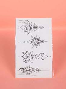 A Temporary Tattoo Of Five Floral Geometric Patterns Is Waterproof Lasting One To Two Weeks Of Artificial Tattoo Color Non-Reflective Disposable Sexy Suitable For Women's Chest And Back And Arms And Wrists And Ankles - Black - View 5