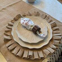 Conjunto de 6 jogos americanos redondos de linho grosso, 6 jogos americanos de mesa de jantar de linho natural de fazenda, adequados para festa de casamento, decoração de mesa de jantar de fazenda