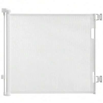 Retractable Gate For Babies And Pets, Mesh Baby Gate Or Mesh Dog Gate, Extends Up To 71" Wide, 33" Tall One Handed Operation, Baby Gate For Stairs/Doorways/Hallways/Outdoor, White