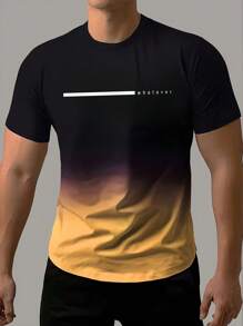 Ombre Men's Letter Print Crew Neck Casual T-Shirt - Yellow - View 5
