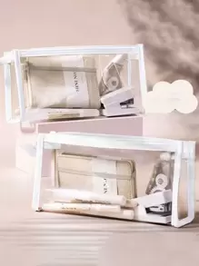 1 件装学生文具收纳透明铅笔盒 Ins 风格化妆包考试透明拉链铅笔盒 - 彩色 - 查看 10