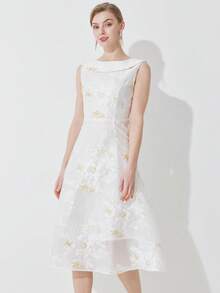 Heavily Embroidered Organza Jacquard Sleeveless Cocktail Dress For Women, Party Dress