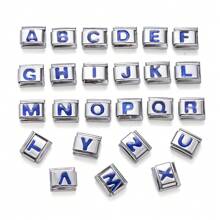 1 Peça Clássica de Cor Prateada Azul de 26 Letras de A a Z Links Italianos Pingente Adequado para Pulseira de Aço Inoxidável de 9mm, Acessório de Joalheria DIY