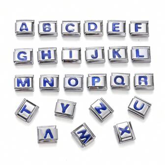 1pc Classic Silvery Color Blue 26 Letters A-Z Italian Links Charm Fit 9mm Stainless Steel Bracelet Jewelry DIY Making