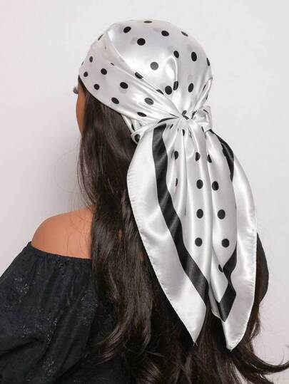 1pc Women's 90cm Satin Square Scarf, Elegant & Fashionable Minimalist Polka Dot Print New Bandana, Suitable For Casual And Street Style Outfits, Accessory For Decoration And Styling For Dress