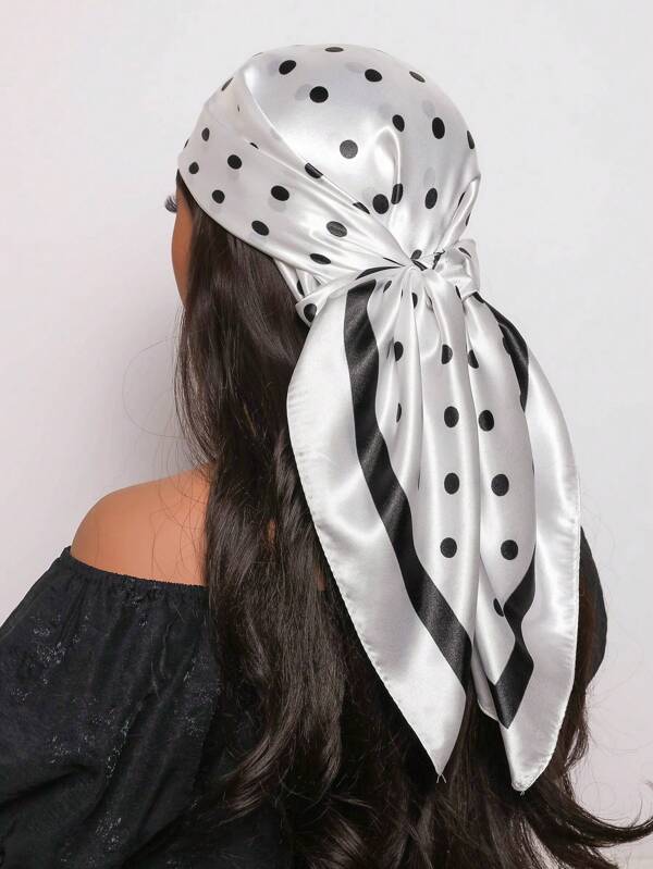 1 pièce Bandana en polyester de 90 cm pour femmes, design élégant et simple à pois, convient pour un port casual et de rue, peut être utilisé comme foulard, bandeau, tour de tête pour le style