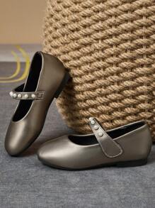 1 Paio di Scarpe in Pelle per Bambine, con Punta Tonda, Morbide Scarpe da Cerimonia in Pelle, Graziosi Mocassini da Scuola con Decorazioni in Perline