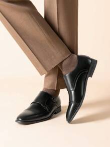 Men's Dress Loafer Shoes Monk Strap Slip On Loafers - Black - View 3