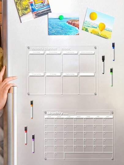 1 Set Acrylic Writing Board, Transparent Pattern Memo Board, Reusable Dry Erase Board, Weekly/Monthly Planner Magnetic Fridge Sticker