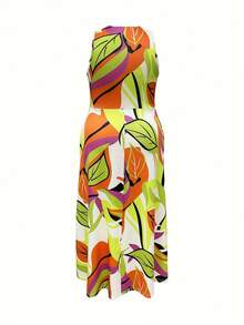 Vestido de tirantes de verano con estampado floral mixto, elegante y casual para vacaciones, tallas grandes - Verde - Ver 2