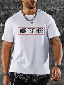 Customized Men's Black & White T-Shirt, Support Free Upload Of Personal Photos, Anime Characters, Couple Selfies, Pet Photos Or Artworks. Combination Of Centered Creative Text On Front And Full-Graphic Design On Back, Providing Original DIY Personalized Printing Service For Names, Dates, Custom Slogans Or Hand-Drawn Patterns