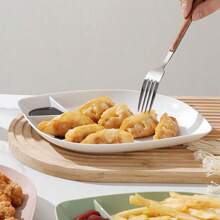 1 Pc Thick 10-Inch Leaf-Shaped Japanese-Style Divided Plate With Sauce Compartments, For Dumplings, Snacks, Cakes, Sushi - Multicolor - View 7