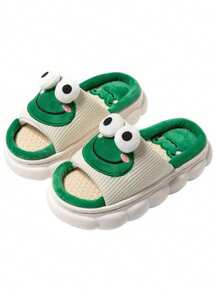 Women's Linen Cartoon Slip-On Anti-Slip Design Flat Home Slippers, Suitable For All Seasons - Green - View 4