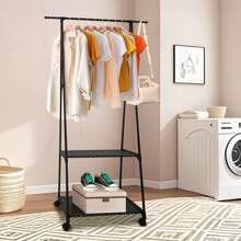 Clothes Rack 2 Tier, Triangle Garment Rack, Clothes Organizer On Wheels, Portable Garment Laundry Coat Rack, Closet Rack For Hanging Clothes, Clothes Hanging Rack For Home Office Dorm Black - Black belt wheel - View 5
