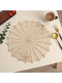 1 pieza Salvamanteles con aislamiento térmico con diseño de telaraña de Halloween, mantel de mesa de PVC con patrón de araña y calabaza recortada, gran posavasos, anti-escaldadura, anti-manchas, fácil de limpiar, decoración protectora de escritorio