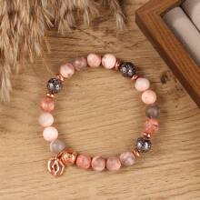 1st First Mother's Day Gifts For New Mom Pink Zebra Natural Stone Beads Bracelet Women With Foot Cute New Parents After Birth Postpartum Mother's Day Card To Daughter Friend