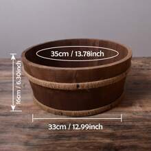 Photography Prop, Wooden Bucket Basket Suitable For Photography,Shooting Background Nest,Solid Wood Material With A Vintage Wood Color,Diameter 35cm / 13.78inch, Height 16cm / 6.30inch, Paired With A Basket Filler Stuffer For Use. Baby Shower Easter Gift Sthings For Girls/Boys