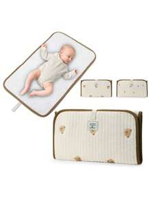 1pc Baby Urinary Pad With Embroidered Bear Design, Multifunctional, Foldable, Waterproof, Leakage-Proof, Lightweight And Compact For Traveling - Beige - View 2